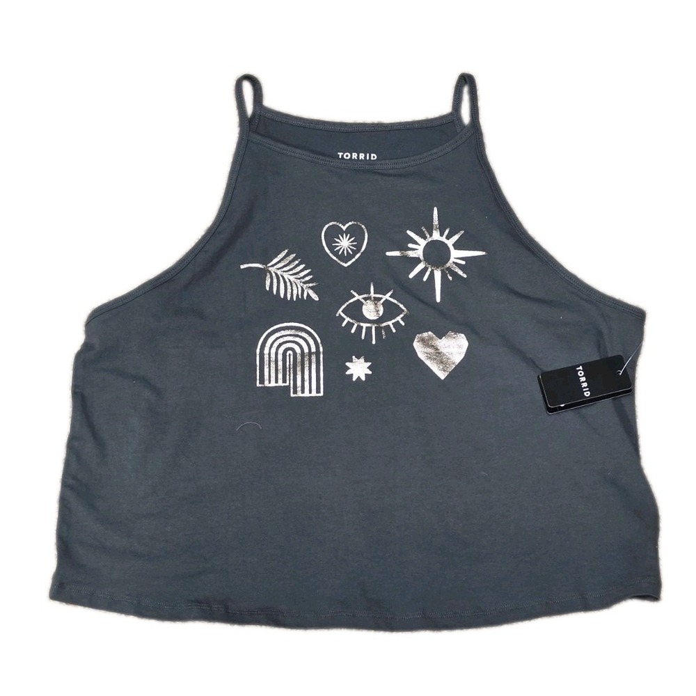TORRID Symbols Foxy High Neck Crop Tank NWT Size 3X Vintage Black Whimsygoth